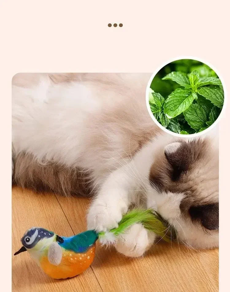 Bird-Shaped Cat Toy Interactive Toys Dog Rechargeable Chirping Flapping Bird Catnip Touch Activated Squeak Plush Toy Pet