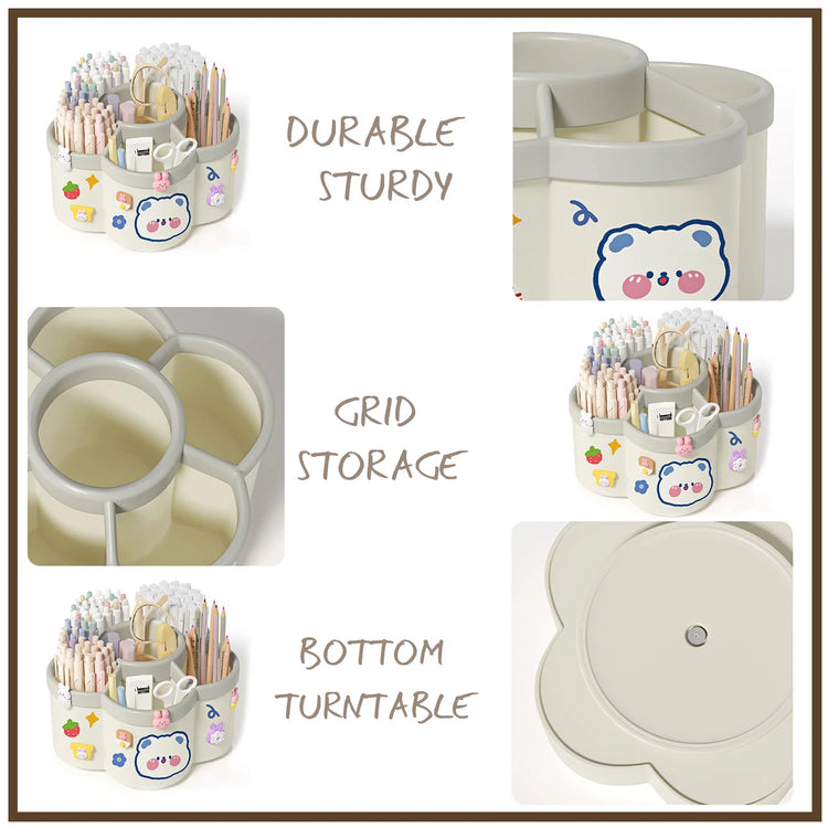 Desktop Rotating Stationery Pen Holder Large Capacity Storage Box Multifunctional Organizer Suitable for Cute Children Girls