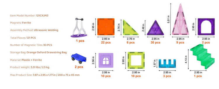 Magnetic Building Tiles – 121 Piece STEM Construction Set for Kids