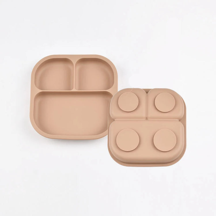 Food Grade Silicone Dining Plate Children 3-Grids Dishes Eating Training Tableware Feeding Tray With Sucker Anti-Drop Baby Stuff