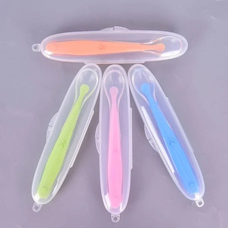 Baby Feeding Spoons Training Children Infant Temperature Sensoning Food Grade Flatware Tableware Cutlery Silicone Spoon With Box