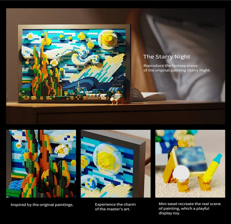1731pcs Creative 3D Oil Painting Building Blocks Set Famous Art Photo Frame DIY Home Decorations Adult Assembled Toys Kids Gifts