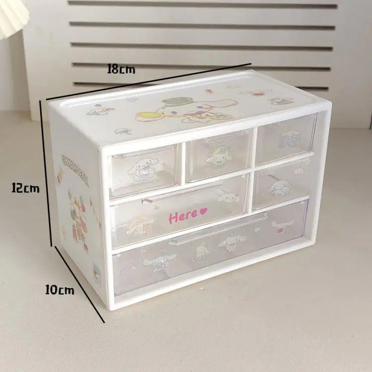 Sanrio 6 Grid Storage Box with Kuromi Cinnamoroll Melody Stickers Desktop Drawer-Type Transparent Organizing Box Children Gifts