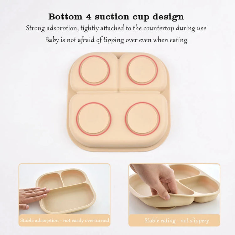 Food Grade Silicone Dining Plate Children 3-Grids Dishes Eating Training Tableware Feeding Tray With Sucker Anti-Drop Baby Stuff