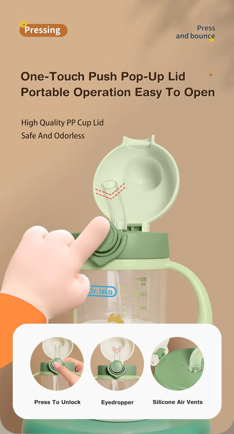 Dr.isla Baby Bottle 300ML Baby Feeding Cup With Straw Children Learn Feeding Drinking Bottle Kids Training Cups BPA Free