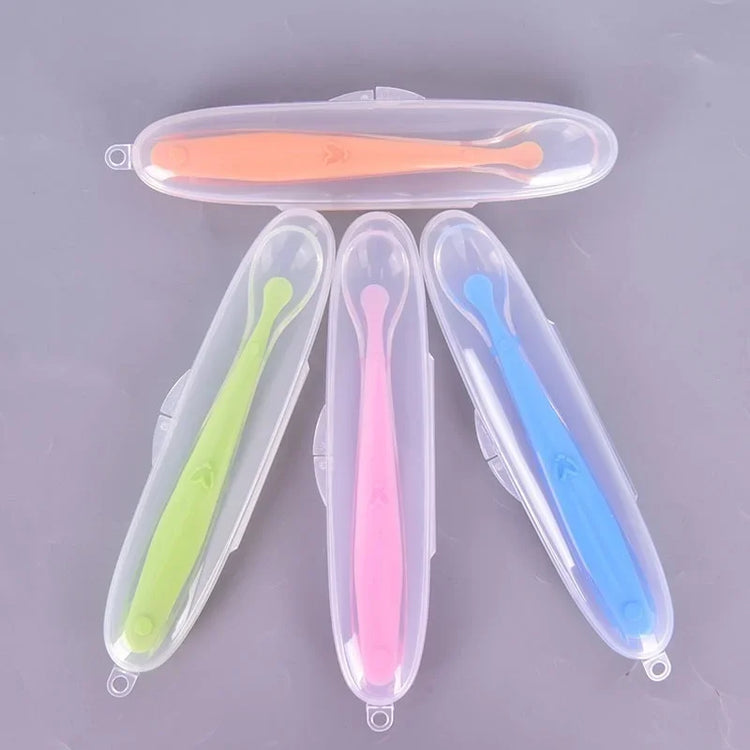 Baby Feeding Spoons Training Children Infant Temperature Sensoning Food Grade Flatware Tableware Cutlery Silicone Spoon With Box
