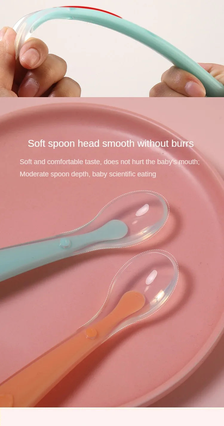 10 Pcs Baby Feeding Spoon Soft Silicone Spoons Training Spoon for Child kids Infants Temperature Sensing Feeding Feeder Flatware