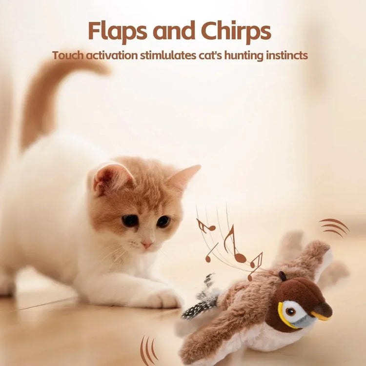 Bird-Shaped Cat Toy Interactive Toys Dog Rechargeable Chirping Flapping Bird Catnip Touch Activated Squeak Plush Toy Pet