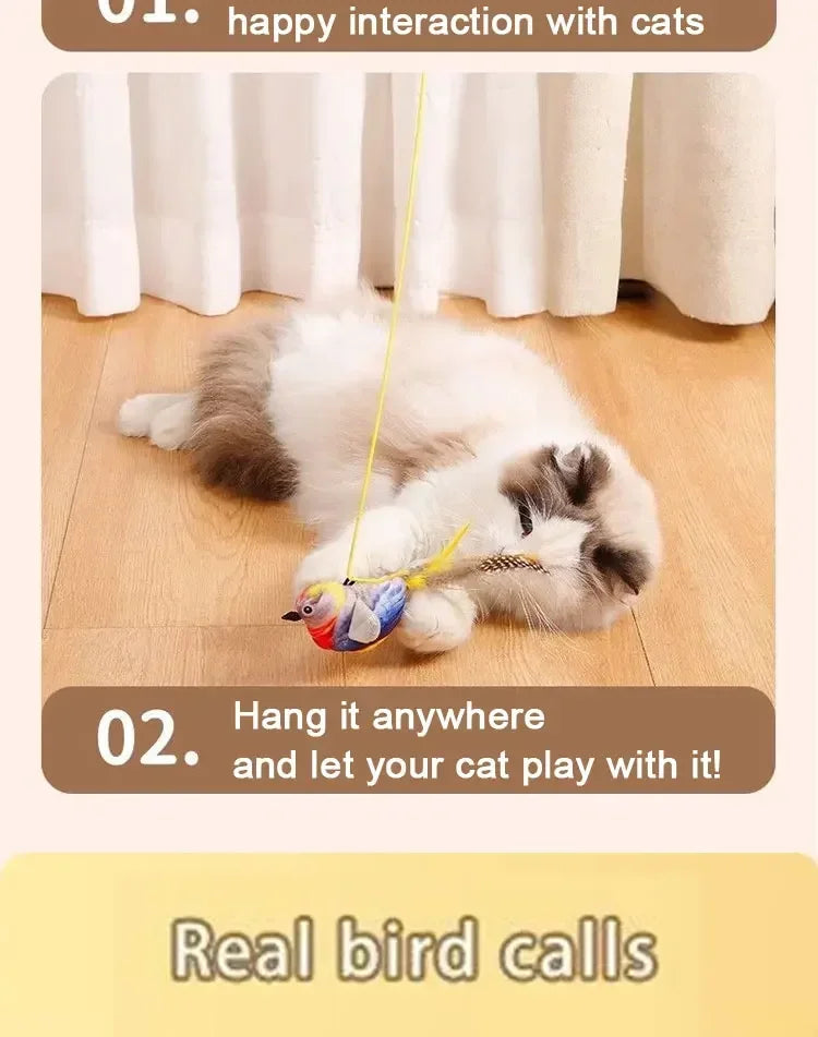 Bird-Shaped Cat Toy Interactive Toys Dog Rechargeable Chirping Flapping Bird Catnip Touch Activated Squeak Plush Toy Pet