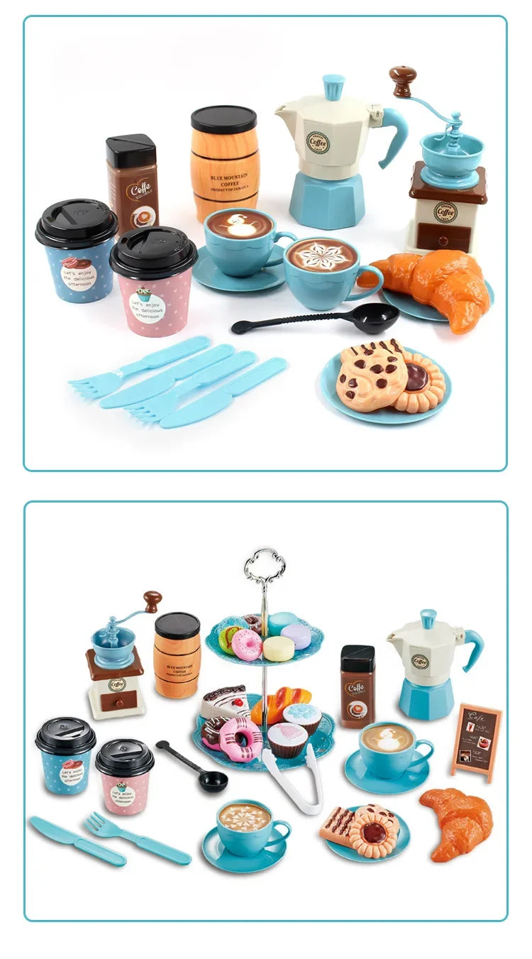 Pretend Play Simulation Coffee Set Tableware Play House/Outdoor Kitchen DIY Afternoon Tea Game Toy For Children Kids Gift