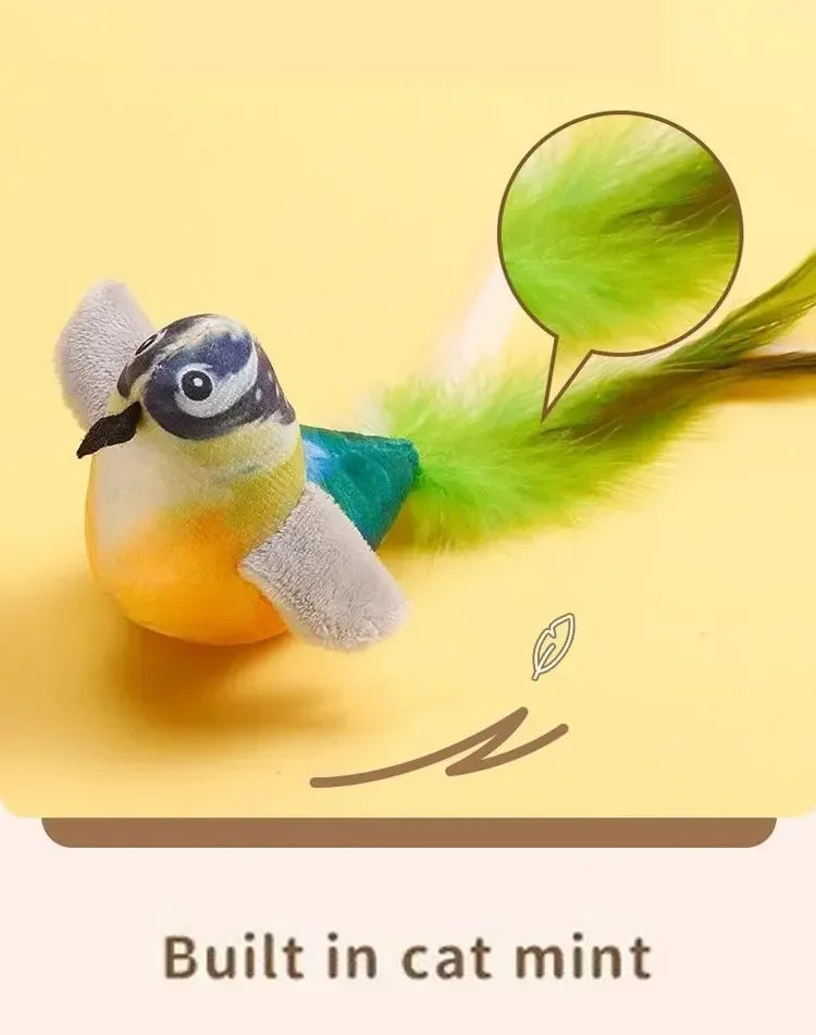 Bird-Shaped Cat Toy Interactive Toys Dog Rechargeable Chirping Flapping Bird Catnip Touch Activated Squeak Plush Toy Pet