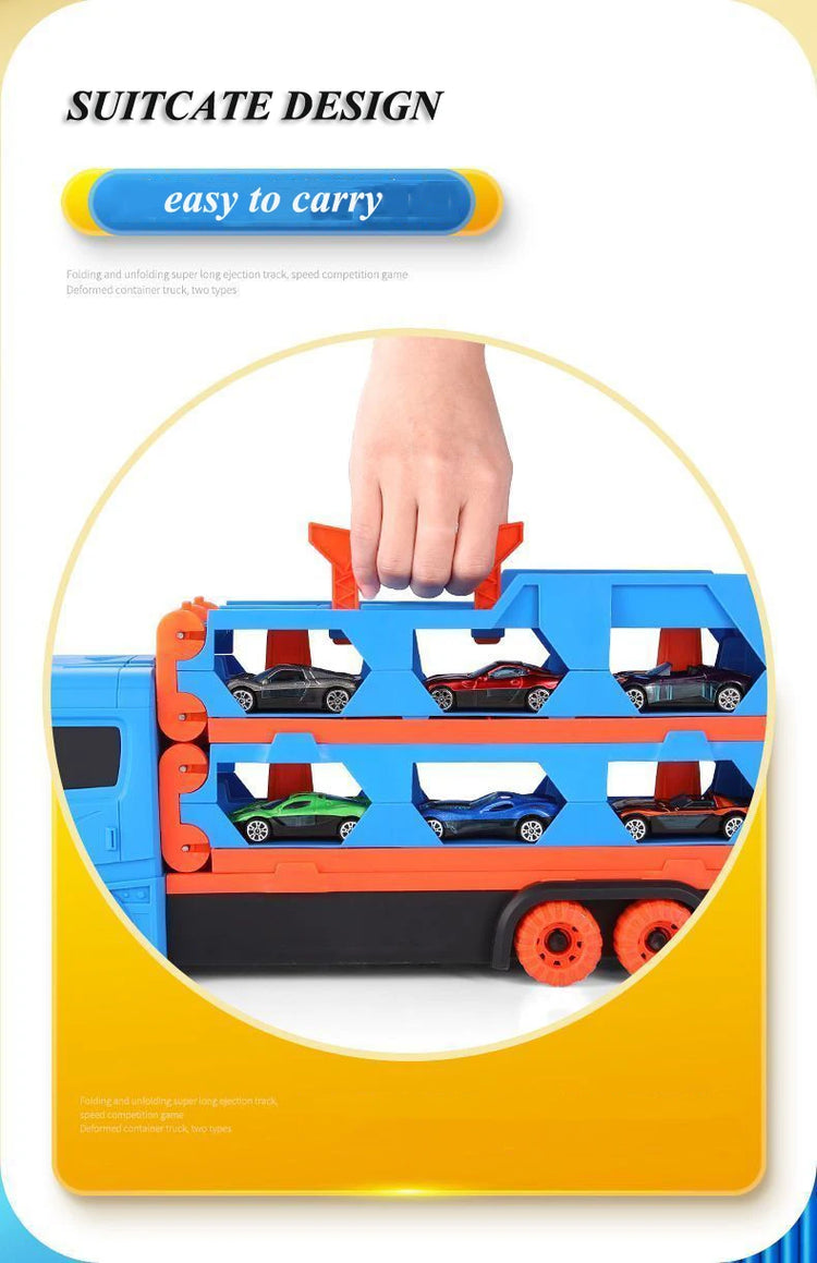 Large Car Transporter Truck Folding Track Racing Vehicle Kids Competitive Games Storage Alloy Car Boy Toy Children Novel Gift