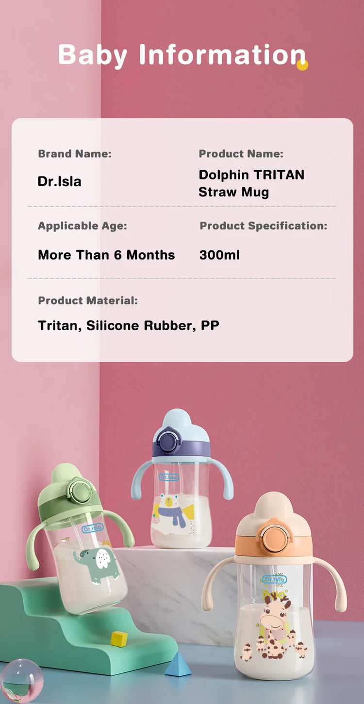 Dr.isla Baby Bottle 300ML Baby Feeding Cup With Straw Children Learn Feeding Drinking Bottle Kids Training Cups BPA Free