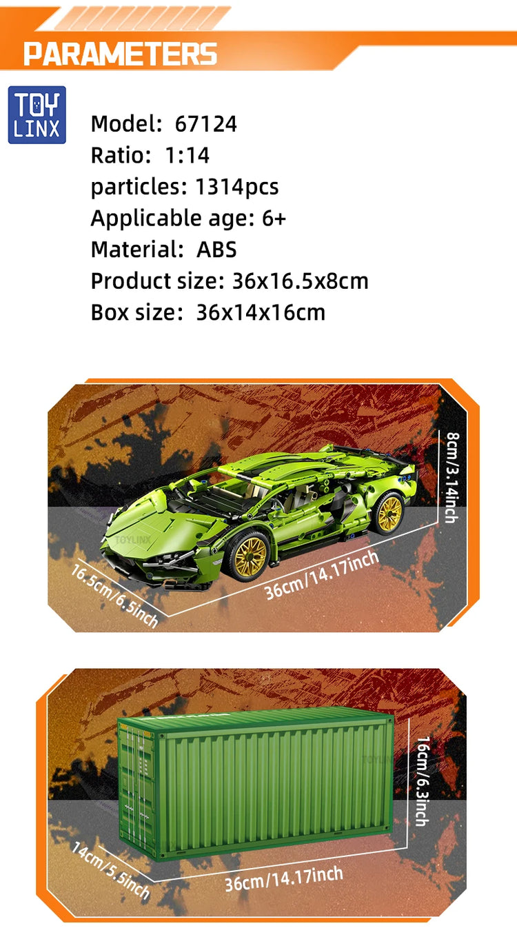 ToylinX 1:14 Building Blocks Car MOC City Speed Car Luxury Auto Racing Vehicle with Super Racers Bricks Toys for Children Gift