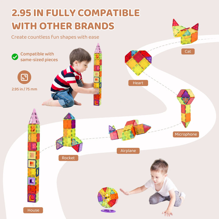 Magnetic Building Tiles – 121 Piece STEM Construction Set for Kids