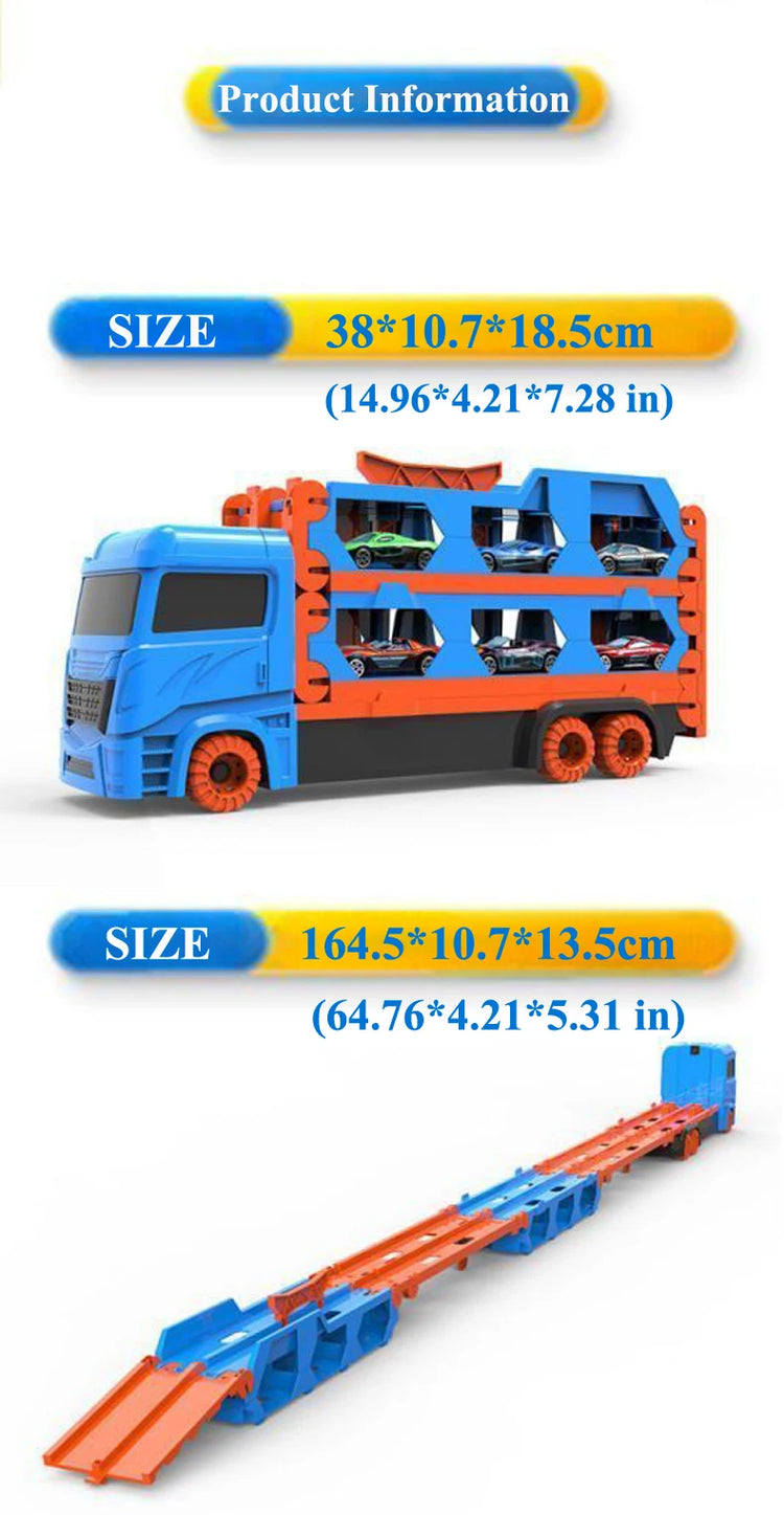 Large Car Transporter Truck Folding Track Racing Vehicle Kids Competitive Games Storage Alloy Car Boy Toy Children Novel Gift