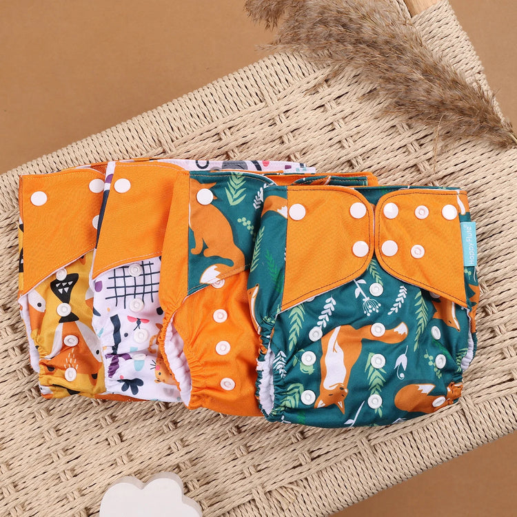 Happyflute 4Pcs/Set Eco-Friendly Cloth Diaper Ecological Reusable Baby Diapers