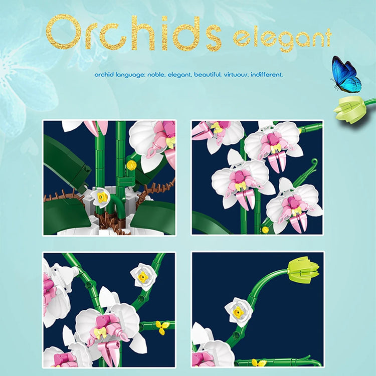 Building Blocks Orchid Flowers Bouquet Flower Blocks Bonsai Plant Model Bricks Romantic DIY Home Decoration Toy for Kids Gift