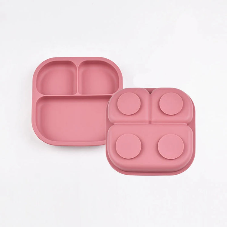 Food Grade Silicone Dining Plate Children 3-Grids Dishes Eating Training Tableware Feeding Tray With Sucker Anti-Drop Baby Stuff