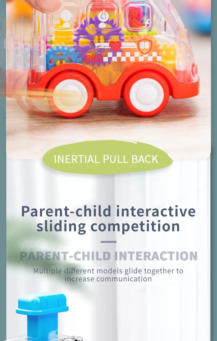 Children's Cartoon Press Gear Car Toy Lnertia Pull-back Transparent Car Baby Puzzle Sliding Toy Child Boy Girl 1-3 Year Old Gift