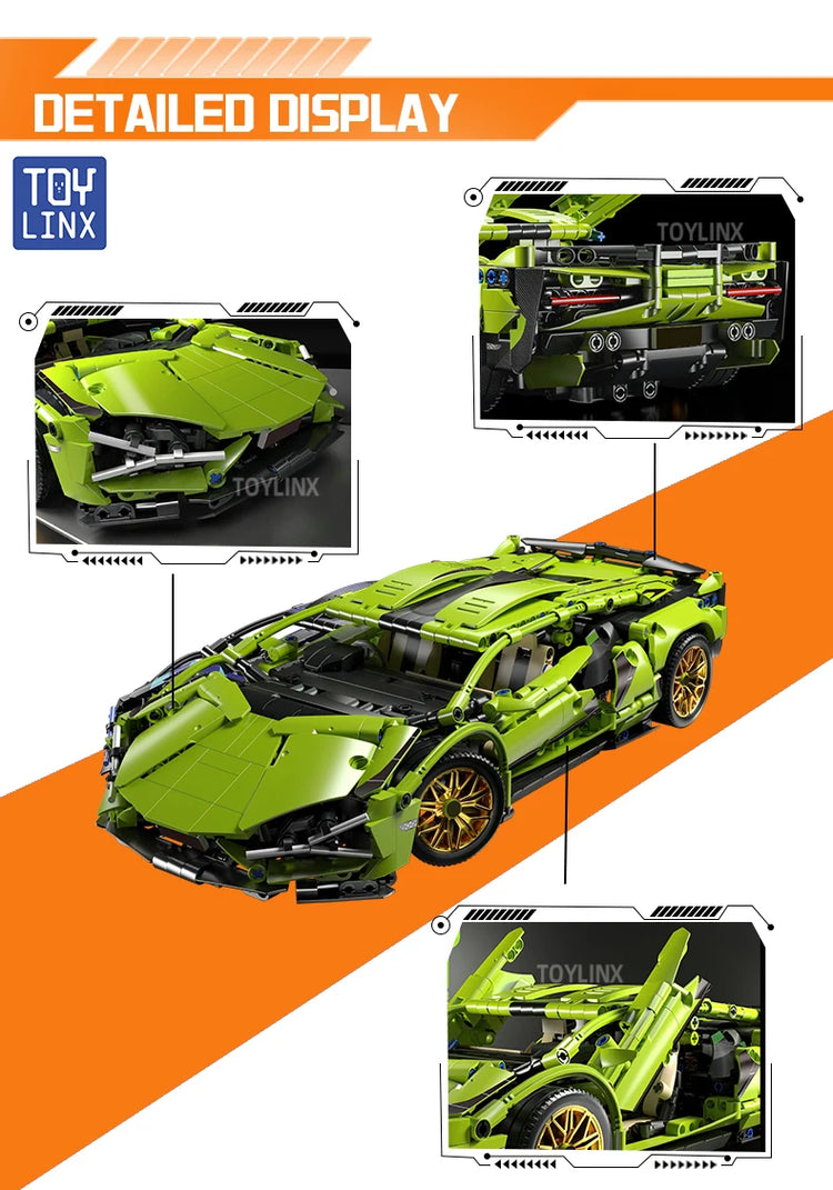 ToylinX 1:14 Building Blocks Car MOC City Speed Car Luxury Auto Racing Vehicle with Super Racers Bricks Toys for Children Gift
