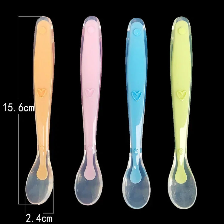 Baby Feeding Spoons Training Children Infant Temperature Sensoning Food Grade Flatware Tableware Cutlery Silicone Spoon With Box