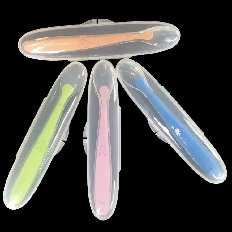 Baby Feeding Spoons Training Children Infant Temperature Sensoning Food Grade Flatware Tableware Cutlery Silicone Spoon With Box