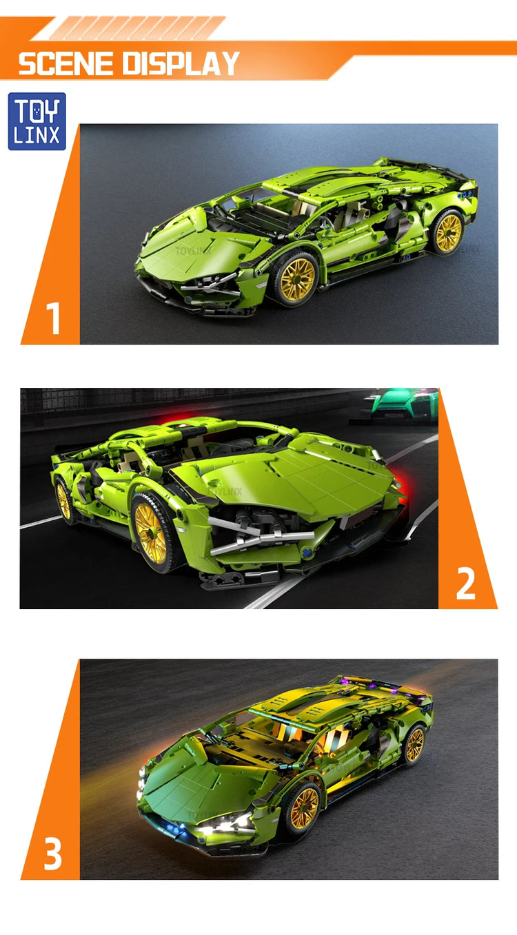 ToylinX 1:14 Building Blocks Car MOC City Speed Car Luxury Auto Racing Vehicle with Super Racers Bricks Toys for Children Gift