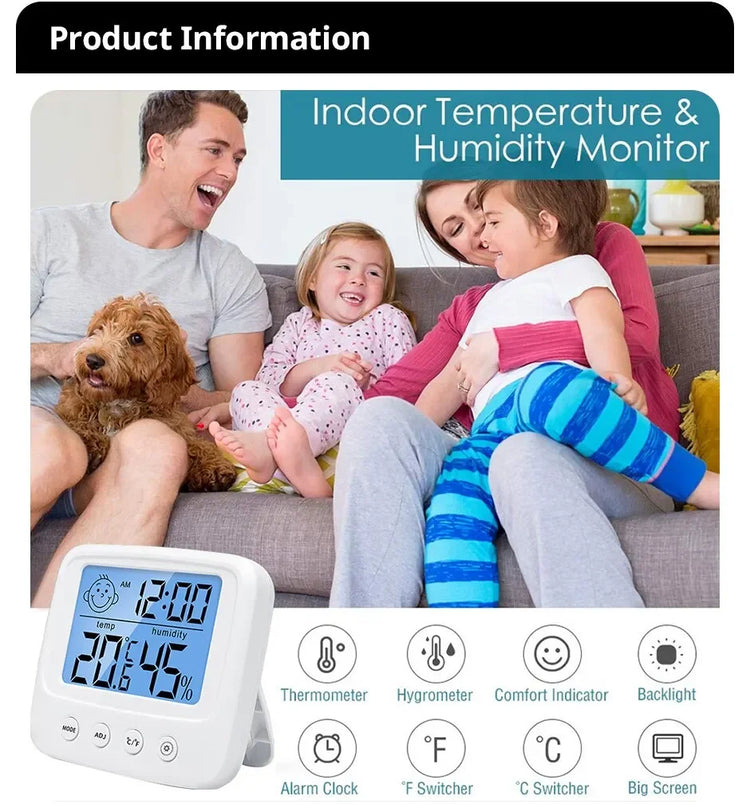 1pc New LCD Digital Temperature Baby Room Humidity Meter Backlight Home Indoor Electronic Hygrometer Thermometer Weather Station