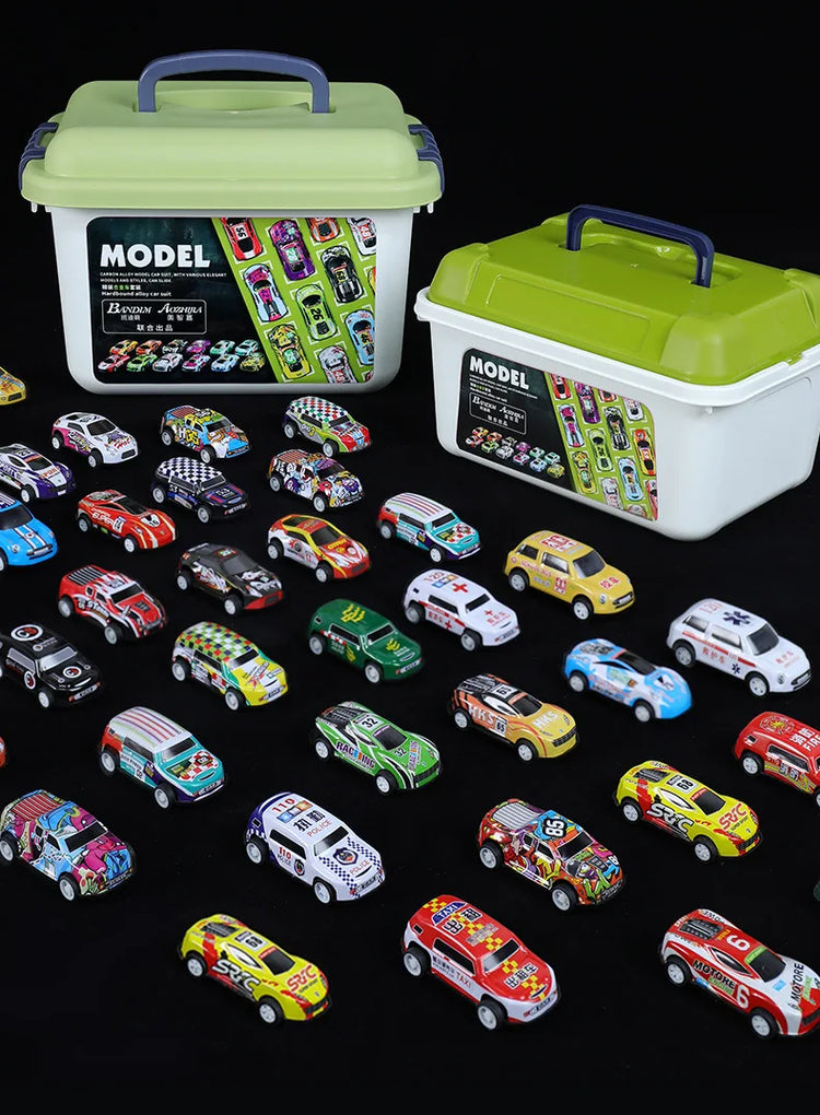 30PCS 50PCS Mini Alloy Car Model Set with Storage Box Diecast Cars Toys for Boys Sliding Inertia Vehicle Children Toy Kit Gifts
