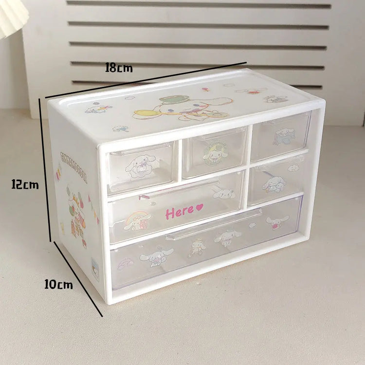 Sanrio 6 Grid Storage Box with Kuromi Cinnamoroll Melody Stickers Desktop Drawer-Type Transparent Organizing Box Children Gifts