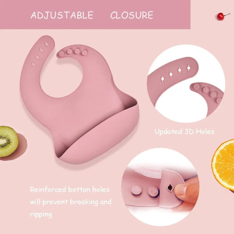 9PCS/Set BPA Free Silicone Baby Feeding Set Sucker Bowl Divided Dinning Plate Straw Cup Spoon Fork Adjustable Bib Children Dishe