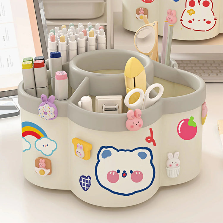Desktop Rotating Stationery Pen Holder Large Capacity Storage Box Multifunctional Organizer Suitable for Cute Children Girls
