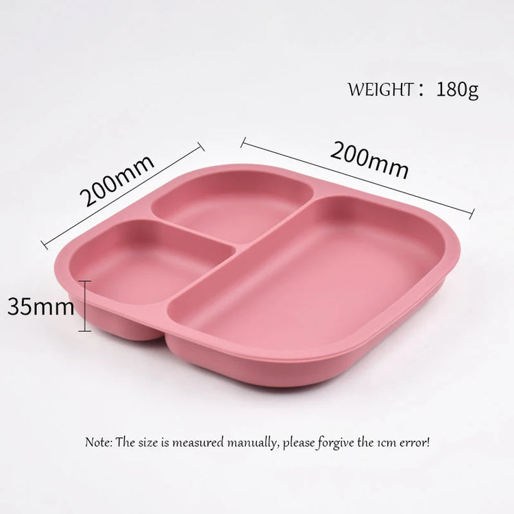 Food Grade Silicone Dining Plate Children 3-Grids Dishes Eating Training Tableware Feeding Tray With Sucker Anti-Drop Baby Stuff