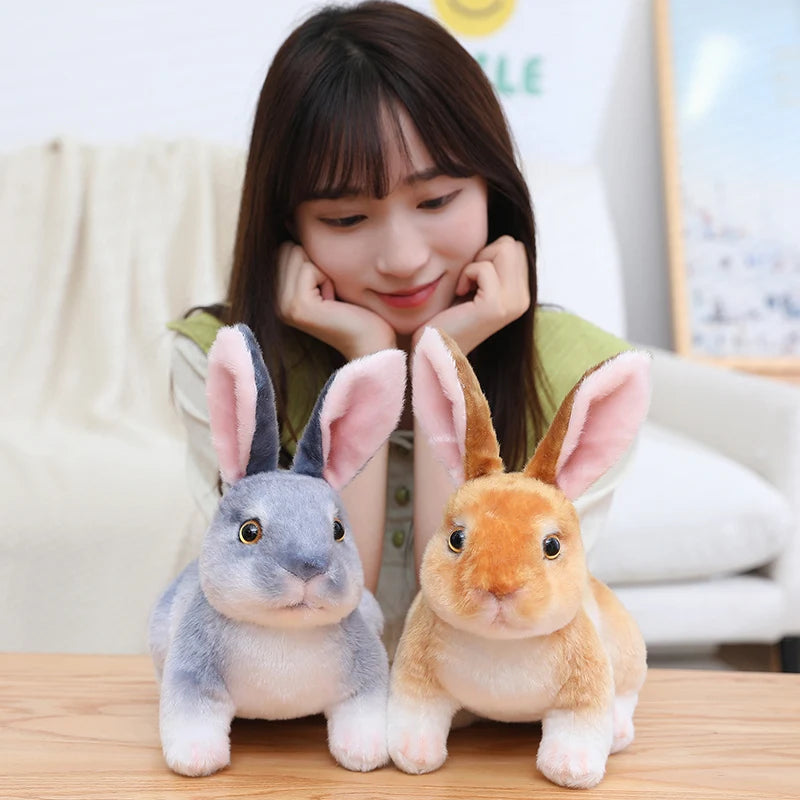 Simulation Rabbit Plush Doll Realistic Cute Furry Animal Bunny Plushie Toy Model Christmas Gift Kawaii Home Decoration