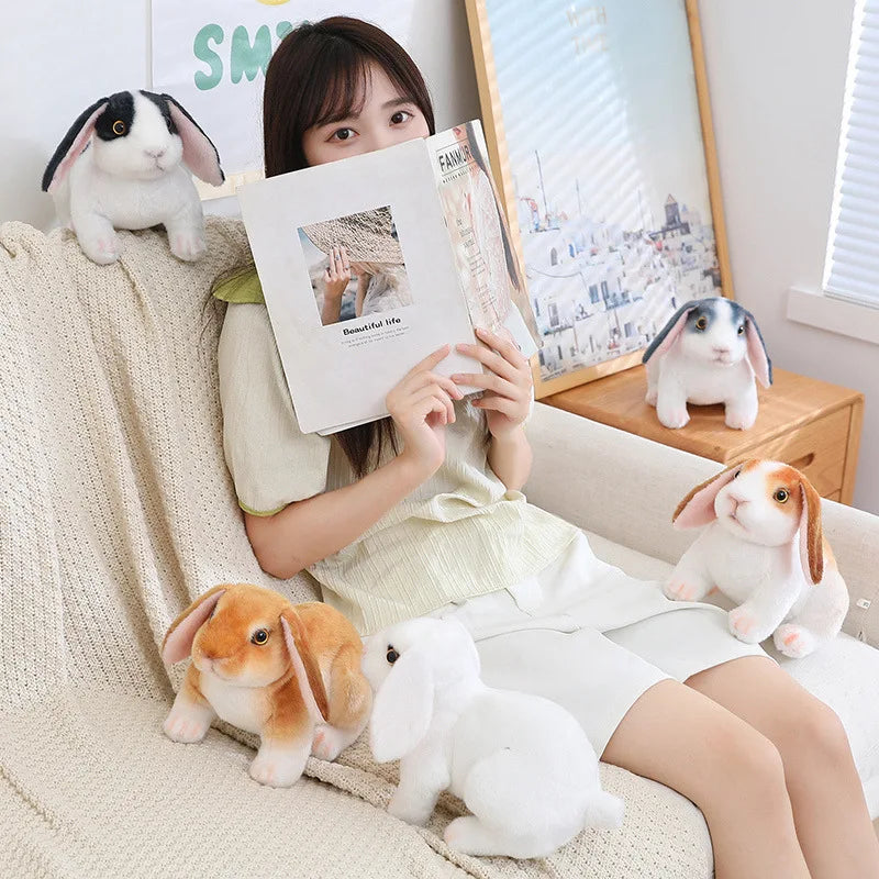 Simulation Rabbit Plush Doll Realistic Cute Furry Animal Bunny Plushie Toy Model Christmas Gift Kawaii Home Decoration