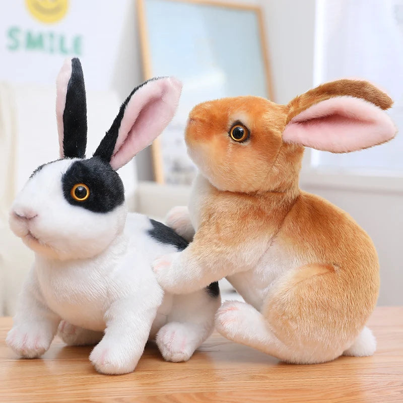 Simulation Rabbit Plush Doll Realistic Cute Furry Animal Bunny Plushie Toy Model Christmas Gift Kawaii Home Decoration