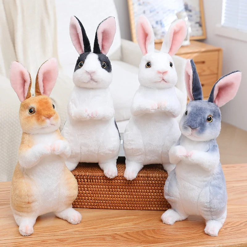 Simulation Rabbit Plush Doll Realistic Cute Furry Animal Bunny Plushie Toy Model Christmas Gift Kawaii Home Decoration