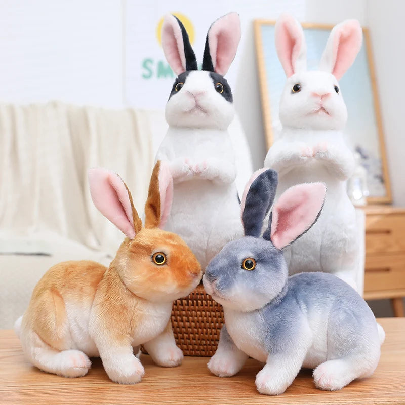 Simulation Rabbit Plush Doll Realistic Cute Furry Animal Bunny Plushie Toy Model Christmas Gift Kawaii Home Decoration