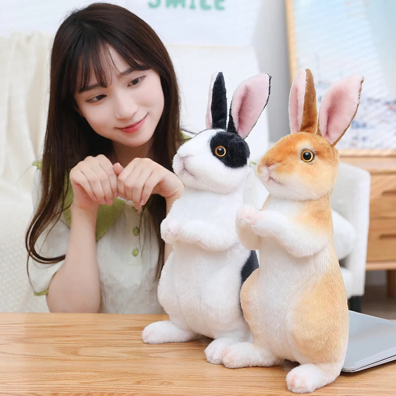 Simulation Rabbit Plush Doll Realistic Cute Furry Animal Bunny Plushie Toy Model Christmas Gift Kawaii Home Decoration