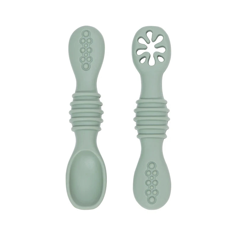2PCS Cute Baby Learning Spoons Utensils Set Food Grade Silicone Sticky Spoon Children Cutlery Training Spoon Feeding Tableware