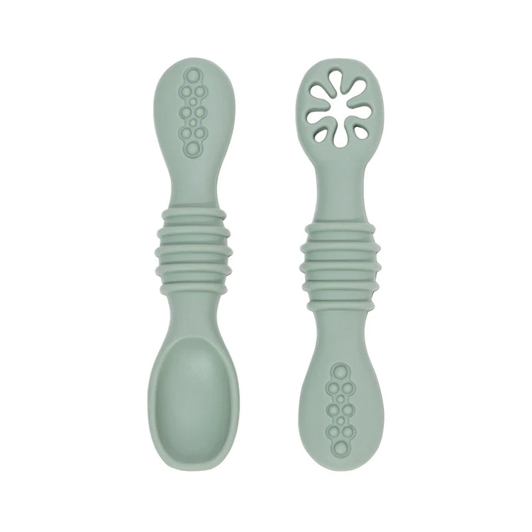 2PCS Cute Baby Learning Spoons Utensils Set Food Grade Silicone Sticky Spoon Children Cutlery Training Spoon Feeding Tableware