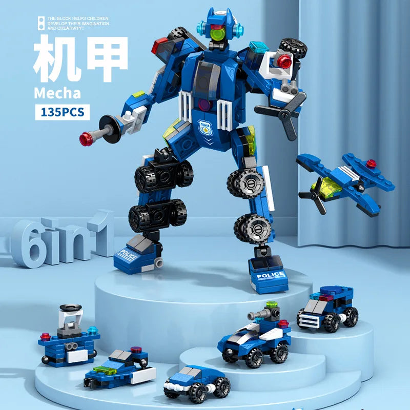 NEW DIY 6in1 Train Track Robot Helicopter Vehicle Building Blocks Kit Girls Bricks Movie Model Kids Toy