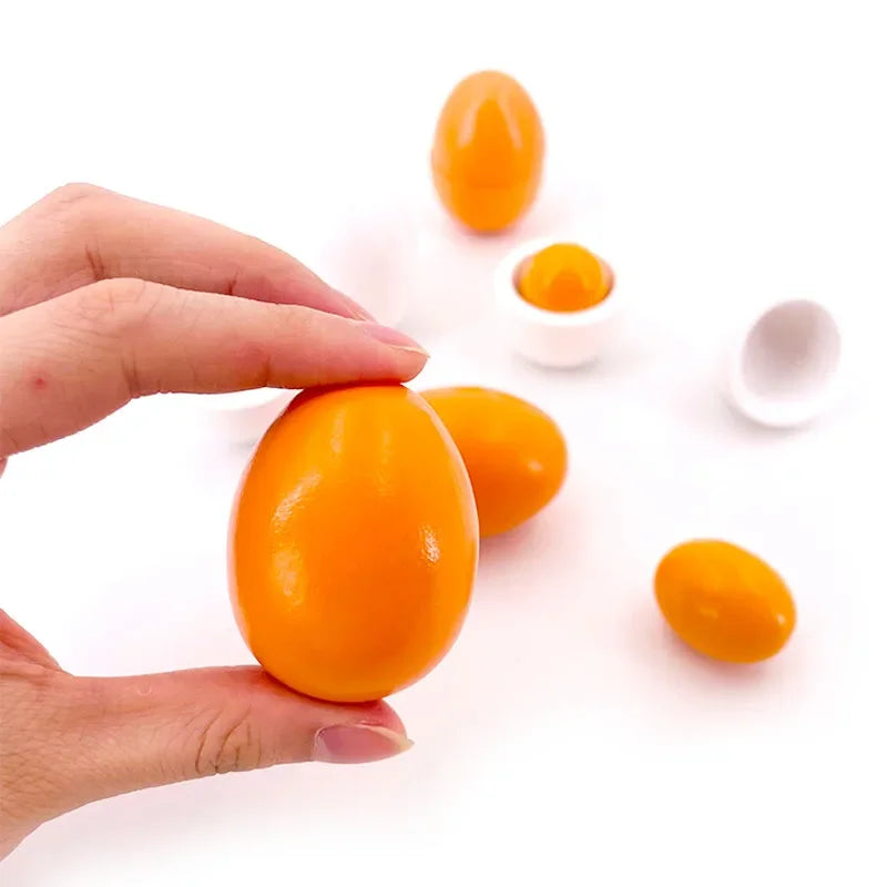 6pcs Simulation Wooden Eggs Toys Set Kids Pretend Play Wood Food Eggs Yolk Kitchen Food Children Kid Education Montessori Toys