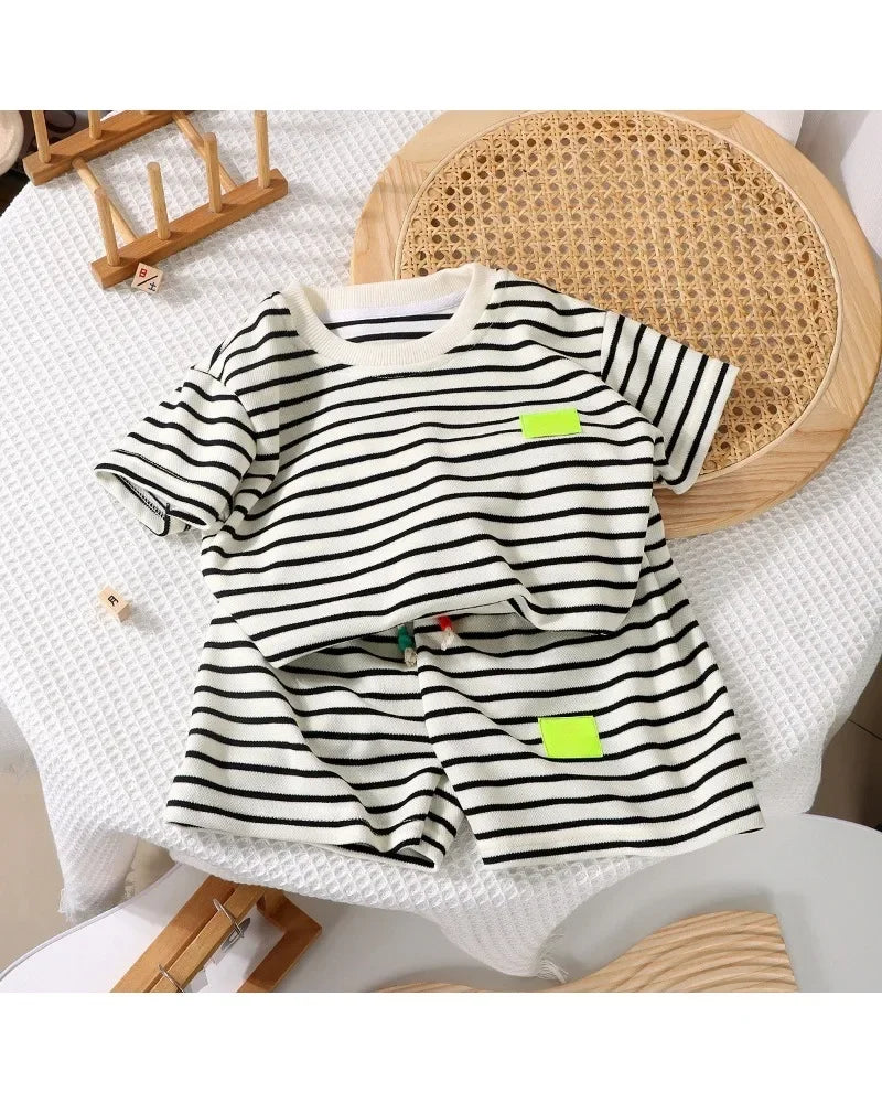 Summer Baby Boy Girls Clothes Set Children Stripe Tshirts and Shorts 2 Pieces Suit Kid Top Bottom Outfits Casual Tracksuits