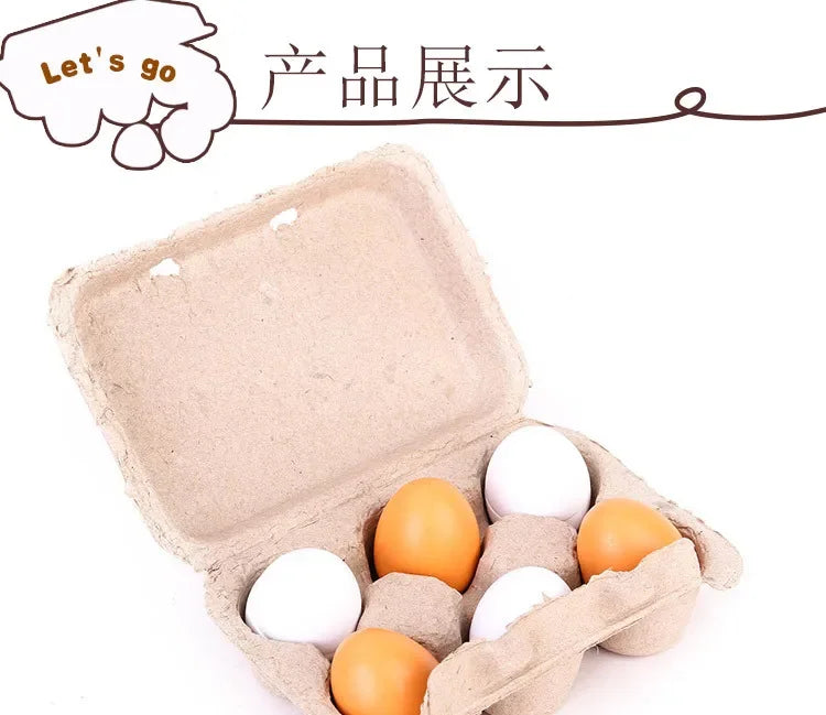 6pcs Simulation Wooden Eggs Toys Set Kids Pretend Play Wood Food Eggs Yolk Kitchen Food Children Kid Education Montessori Toys