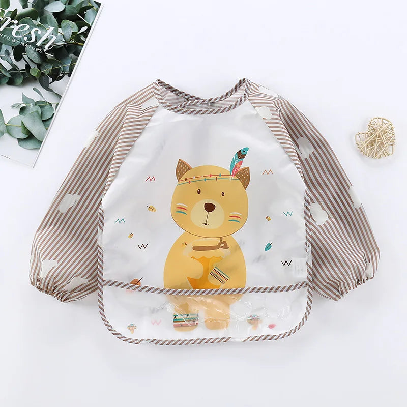1pcs Baby Long Sleeve Scarf Waterproof Toddler Art Smock Feeding Bib Apron Pocket Infant Boys Girls Burp Cloth Banana Bibs
