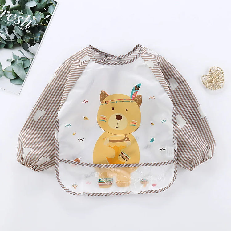 1pcs Baby Long Sleeve Scarf Waterproof Toddler Art Smock Feeding Bib Apron Pocket Infant Boys Girls Burp Cloth Banana Bibs