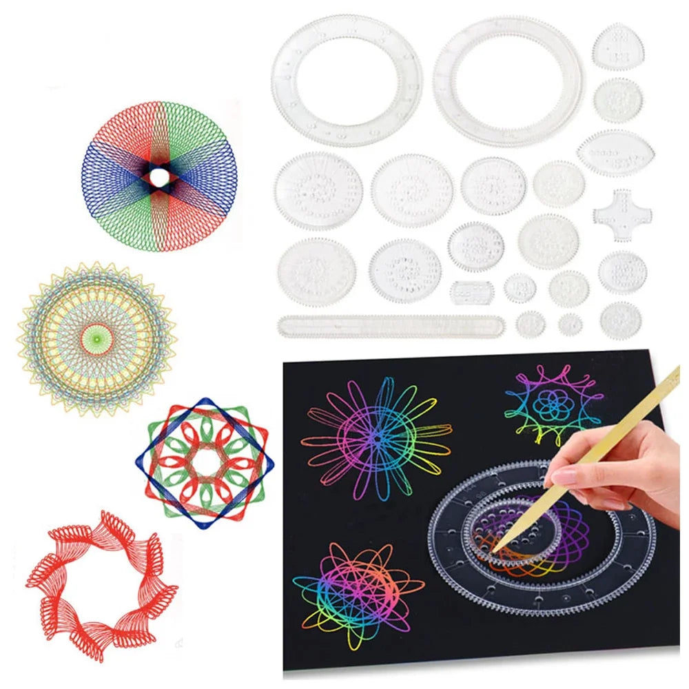 22PCS Clear Spirograph Drawing Toy Set DIY Creative Design Geometric Drawing Interlocking Gears Wheels Ruler Kids Art Craft  Toy