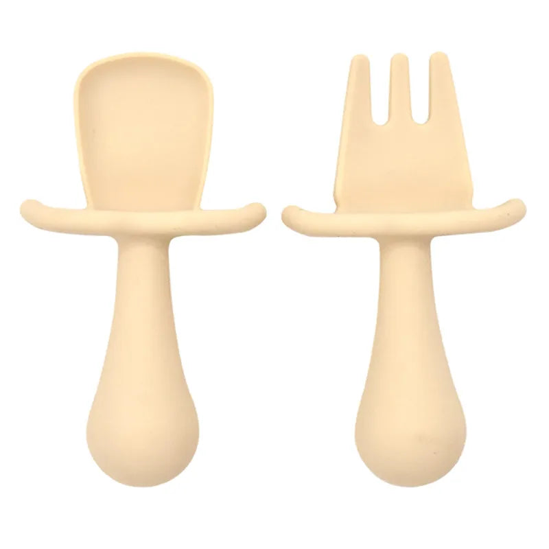 2PCS Cute Baby Learning Spoons Utensils Set Food Grade Silicone Sticky Spoon Children Cutlery Training Spoon Feeding Tableware